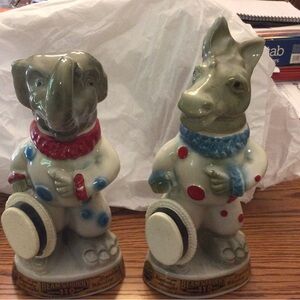 Whimsical Decanters Republican Elephant Democratic Donkey from Jim Beam very old